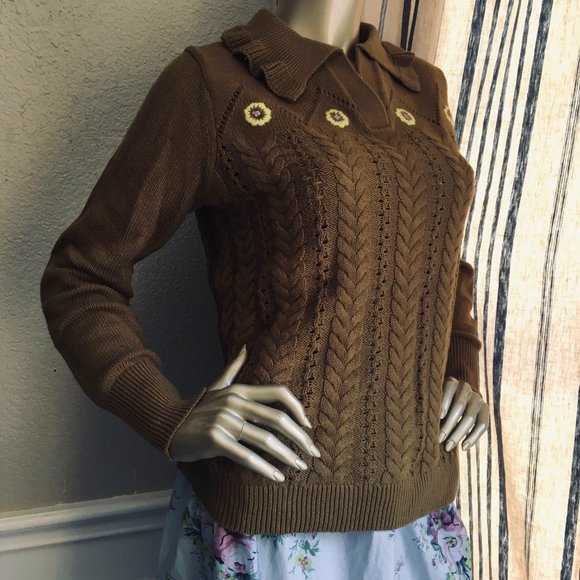 EUC SANDY LIANG For Target Olive Pointelle Embroidered Sweater S - Picture 5 of 10